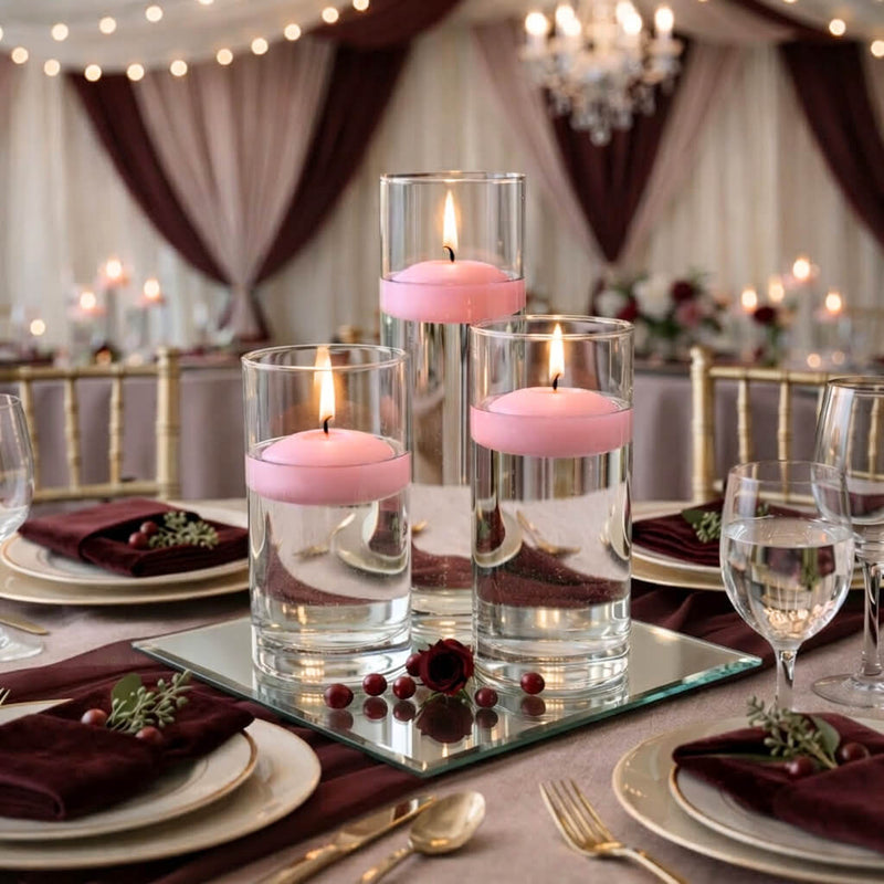 Cylinder Vase Centerpiece & Richland 3" Floating Candles Set of 48 - Pink - thumbnail number 3