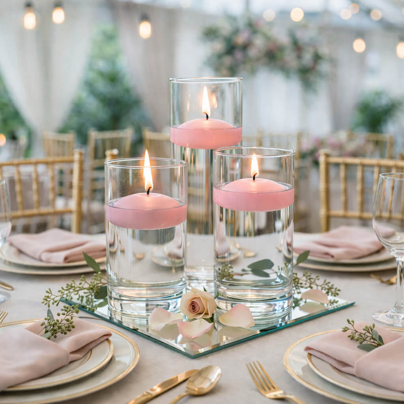 Cylinder Vase Centerpiece & Richland 3" Floating Candles Set of 8 - Pink - thumbnail number 3