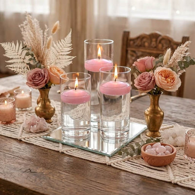 Cylinder Vase Centerpiece & Richland 3" Floating Candles Set of 48 - Pink - thumbnail number 6