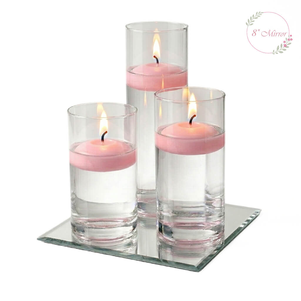Eastland Square Mirror and Cylinder Vase Centerpiece with Richland 3" Floating Candles Set of 7