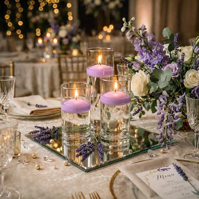 Cylinder Vase Centerpiece & Richland 3" Floating Candles Set of 8 - Lavender - thumbnail number 7