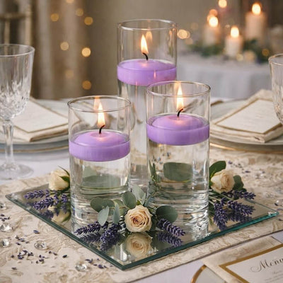Cylinder Vase Centerpiece & Richland 3" Floating Candles Set of 3 - Lavender - thumbnail number 3