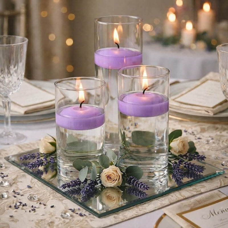 Cylinder Vase Centerpiece & Richland 3" Floating Candles Set of 3 - Lavender - thumbnail number 3