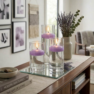 Cylinder Vase Centerpiece & Richland 3" Floating Candles Set of 3 - Lavender - thumbnail number 2
