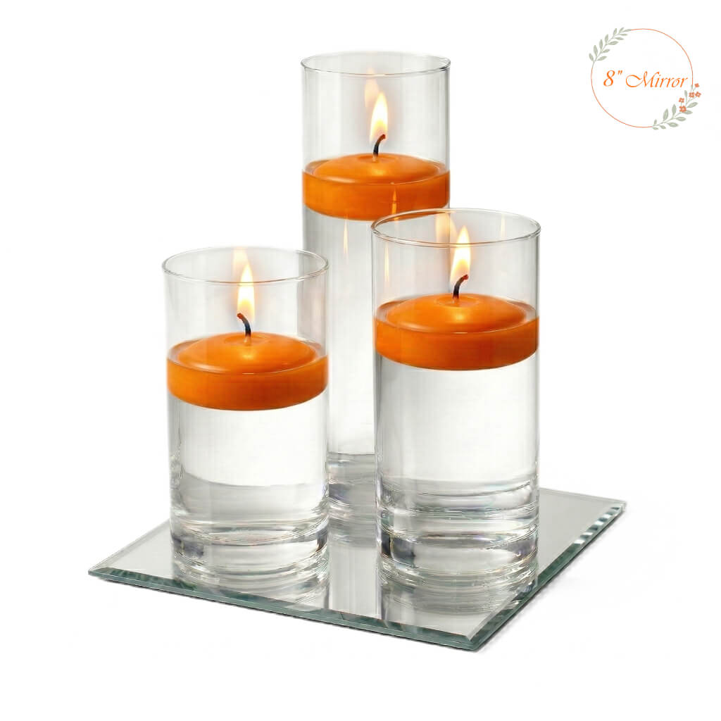 Eastland Square Mirror and Cylinder Vase Centerpiece with Richland 3" Floating Candles Set of 7