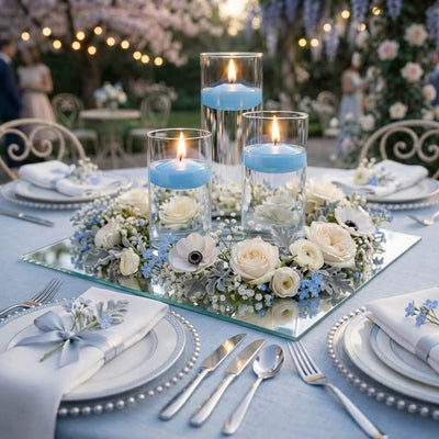 Cylinder Vase Centerpiece & Richland 3" Floating Candles Set of 8 - Light Blue - thumbnail number 4