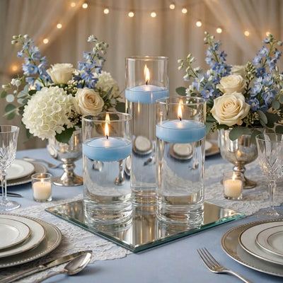 Cylinder Vase Centerpiece & Richland 3" Floating Candles Set of 8 - Light Blue - thumbnail number 6