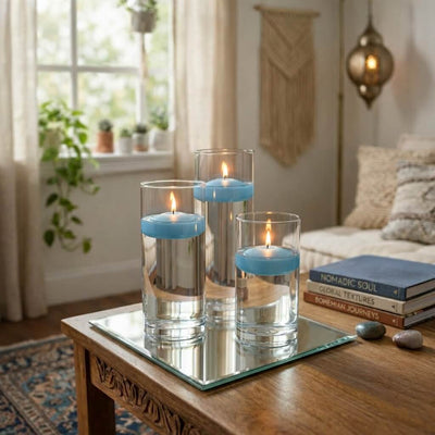 Cylinder Vase Centerpiece & Richland 3" Floating Candles Set of 3 - Light Blue - thumbnail number 4
