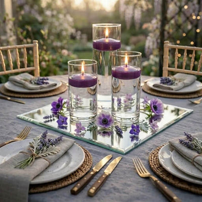 Cylinder Vase Centerpiece & Richland 3" Floating Candles Set of 8 - Purple - thumbnail number 6