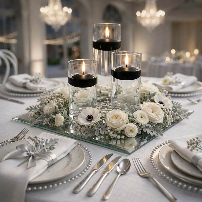 Cylinder Vase Centerpiece & Richland 3" Floating Candles Set of 3 - Black - thumbnail number 2