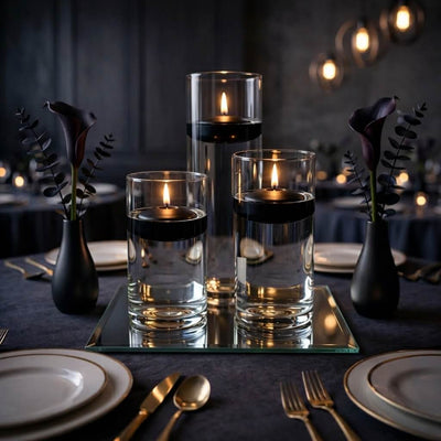 Cylinder Vase Centerpiece & Richland 3" Floating Candles Set of 48 - Black - thumbnail number 4