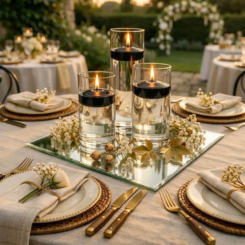 Cylinder Vase Centerpiece & Richland 3" Floating Candles Set of 8 - Black - thumbnail number 6