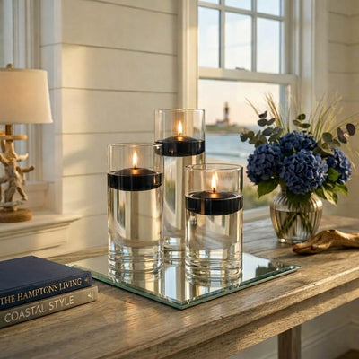 Cylinder Vase Centerpiece & Richland 3" Floating Candles Set of 8 - Black - thumbnail number 5