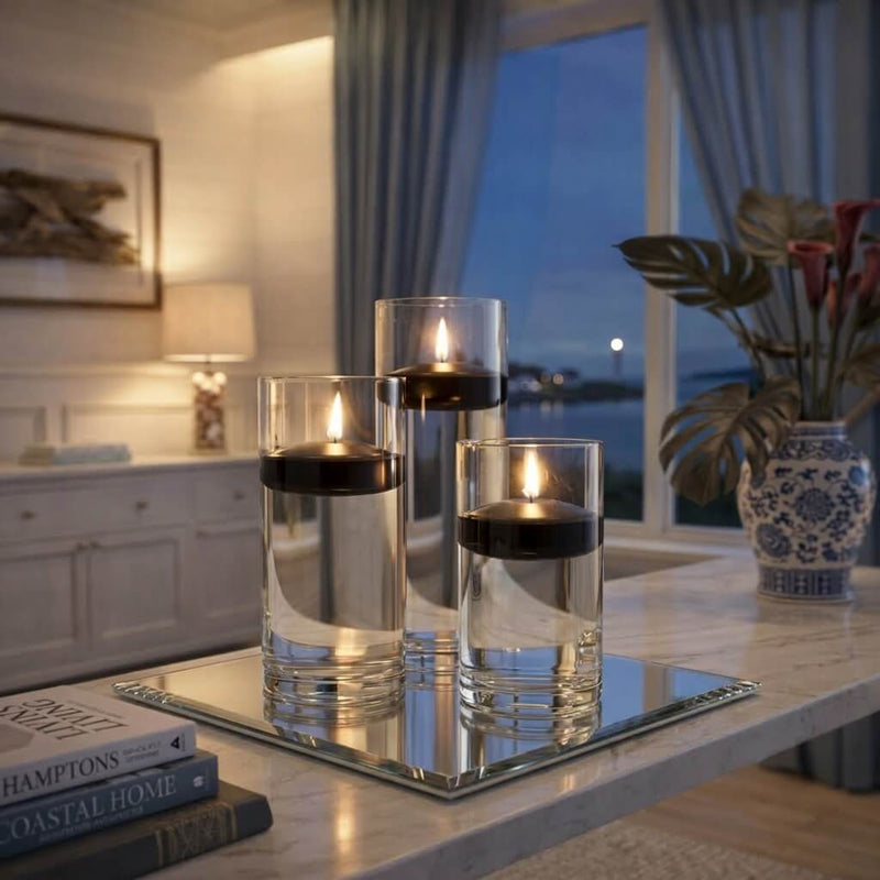 Cylinder Vase Centerpiece & Richland 3" Floating Candles Set of 8 - Black - thumbnail number 3