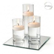 Eastland Square Mirror and Cylinder Vase Centerpiece with Richland 3" Floating Candles Set of 7 - White - 10 Inch Size - thumbnail number 2