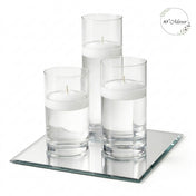 Eastland Square Mirror and Cylinder Vase Centerpiece with Richland 3" Floating Candles Set of 7 - White - 10 Inch Size - thumbnail number 1