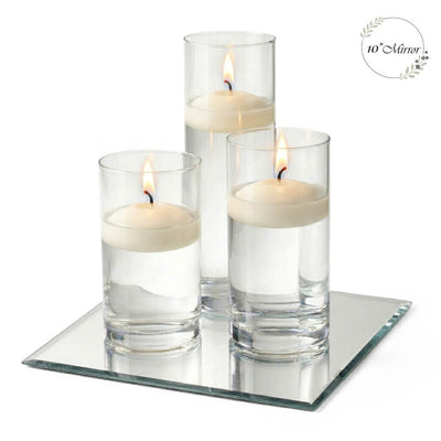 Eastland Square Mirror and Cylinder Vase Centerpiece with Richland 3" Floating Candles Set of 7 - Light Ivory - 10 Inch Size - thumbnail number 2
