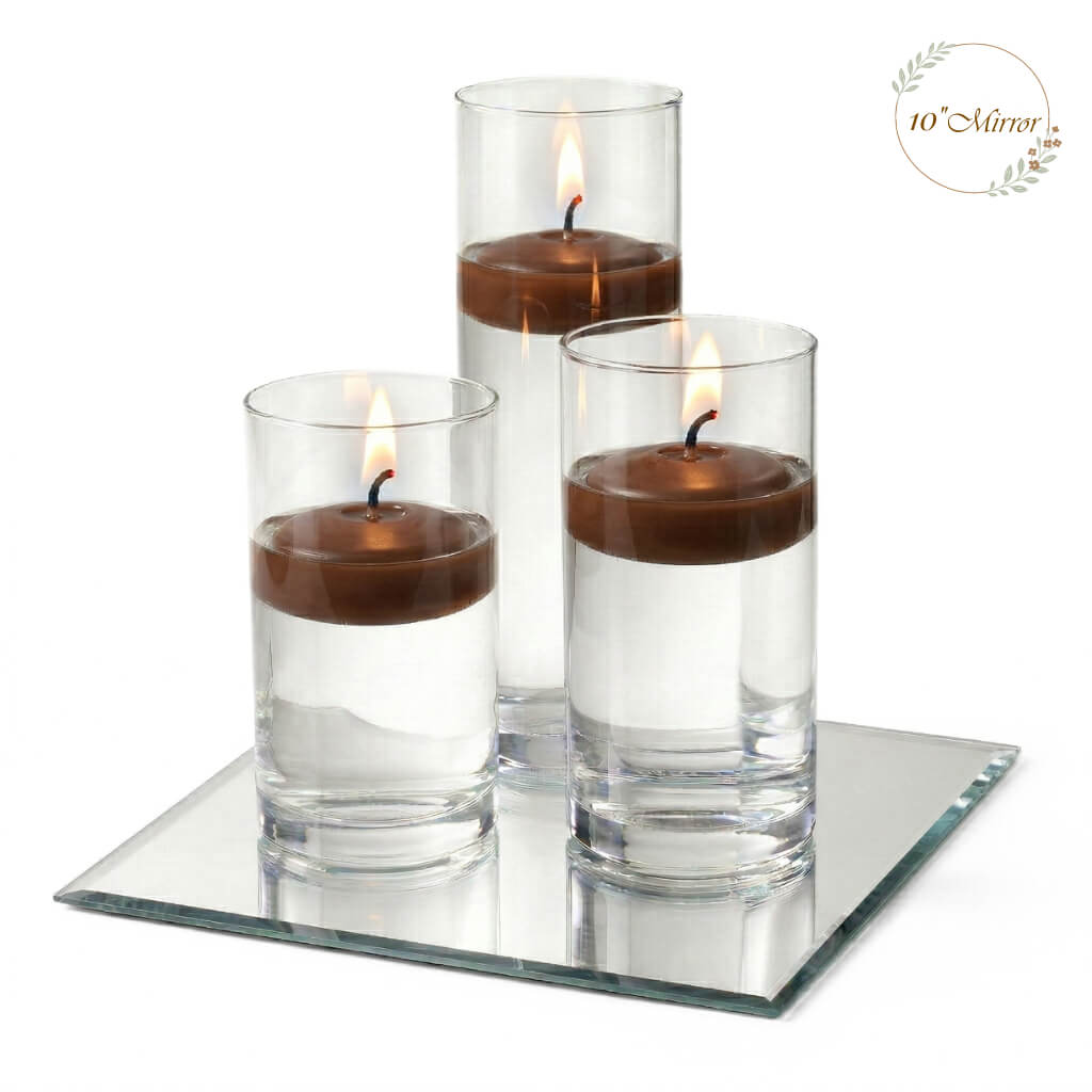 Eastland Square Mirror and Cylinder Vase Centerpiece with Richland 3" Floating Candles Set of 7