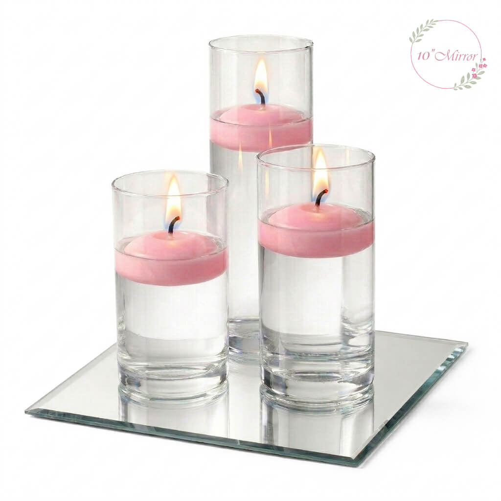 Eastland Square Mirror and Cylinder Vase Centerpiece with Richland 3" Floating Candles Set of 7