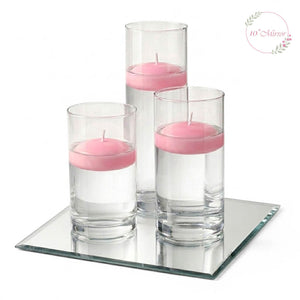 Eastland Square Mirror and Cylinder Vase Centerpiece with Richland 3" Floating Candles Set of 7