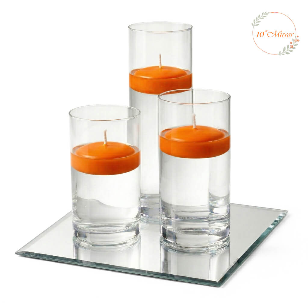 Eastland Square Mirror and Cylinder Vase Centerpiece with Richland 3" Floating Candles Set of 7