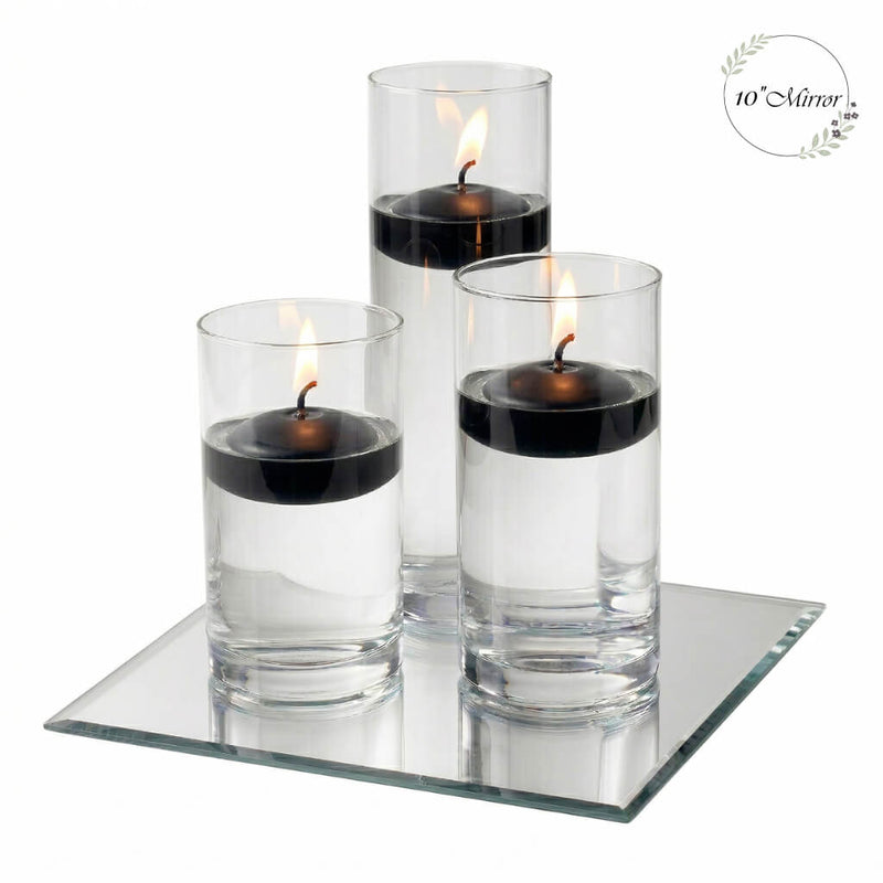 Eastland Square Mirror and Cylinder Vase Centerpiece with Richland 3" Floating Candles Set of 7 - Black - 10 Inch Size - thumbnail number 2