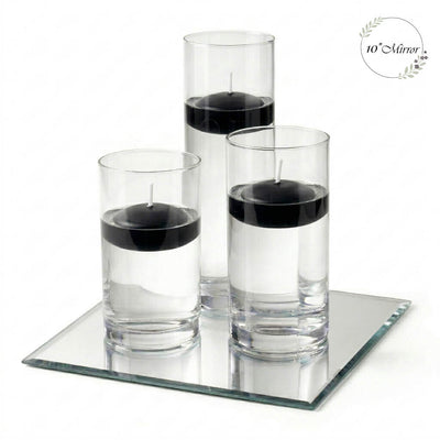 Eastland Square Mirror and Cylinder Vase Centerpiece with Richland 3" Floating Candles Set of 7 - Black - 10 Inch Size