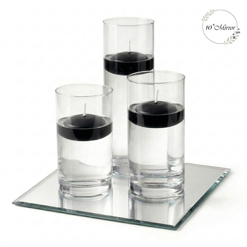 Eastland Square Mirror and Cylinder Vase Centerpiece with Richland 3" Floating Candles Set of 7 - Black - 10 Inch Size - thumbnail number 1