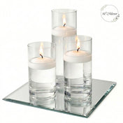 Eastland Square Mirror and Cylinder Vase Centerpiece with Richland 3" Floating Candles Set of 7 - White - 12 Inch Size - thumbnail number 2