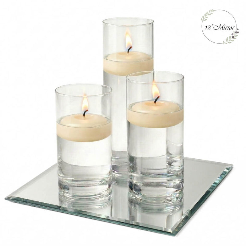 Eastland Square Mirror and Cylinder Vase Centerpiece with Richland 3" Floating Candles Set of 7 - Ivory - 12 Inch Size - thumbnail number 2