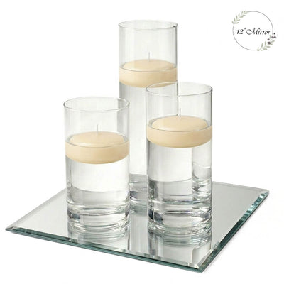 Eastland Square Mirror and Cylinder Vase Centerpiece with Richland 3" Floating Candles Set of 7 - Ivory - 12 Inch Size - thumbnail number 1