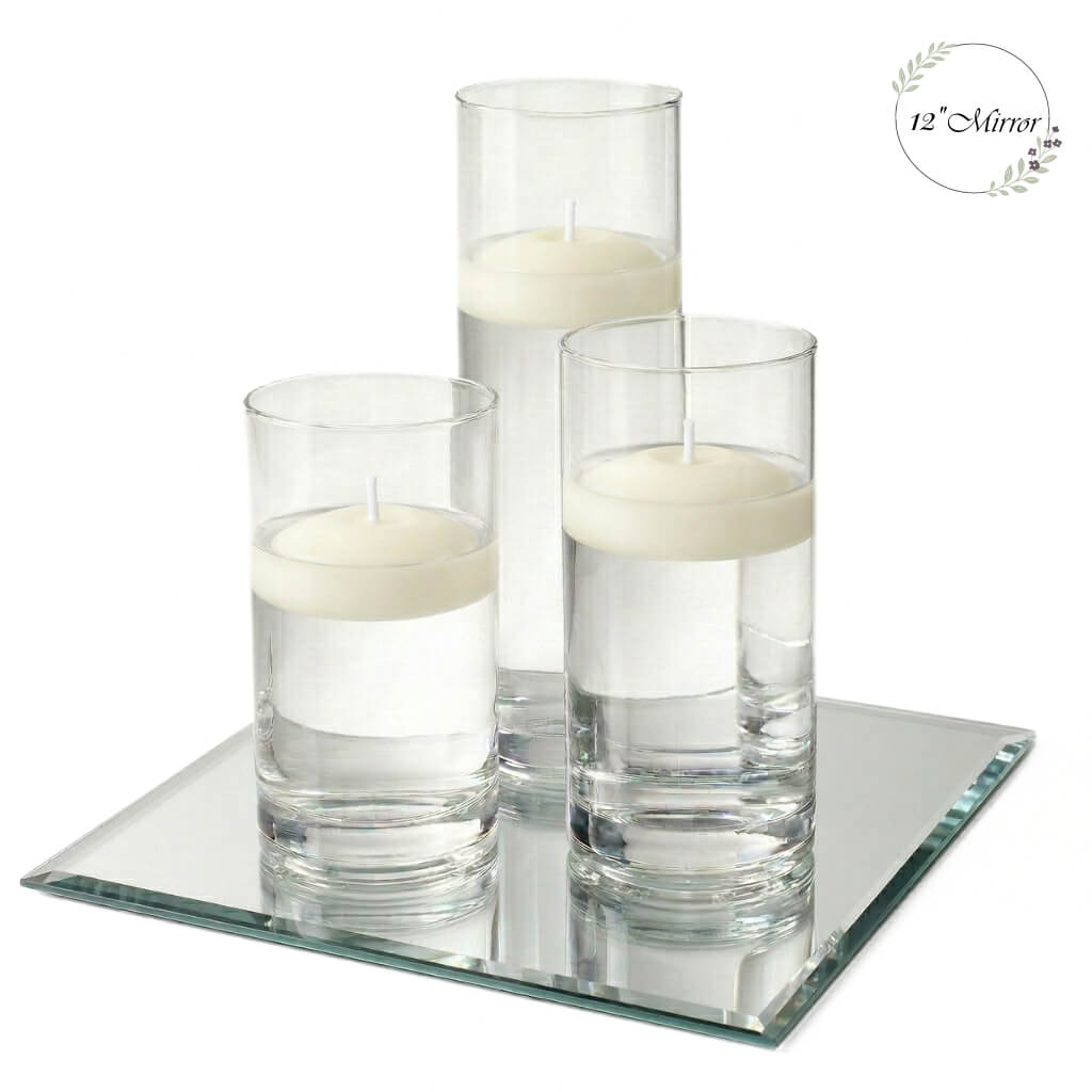 Eastland Square Mirror and Cylinder Vase Centerpiece with Richland 3" Floating Candles Set of 7