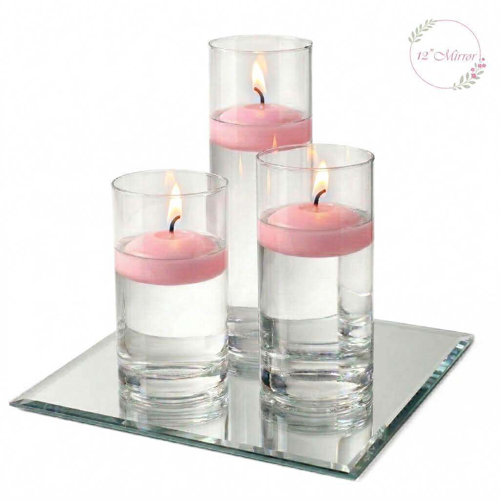 Eastland Square Mirror and Cylinder Vase Centerpiece with Richland 3" Floating Candles Set of 7