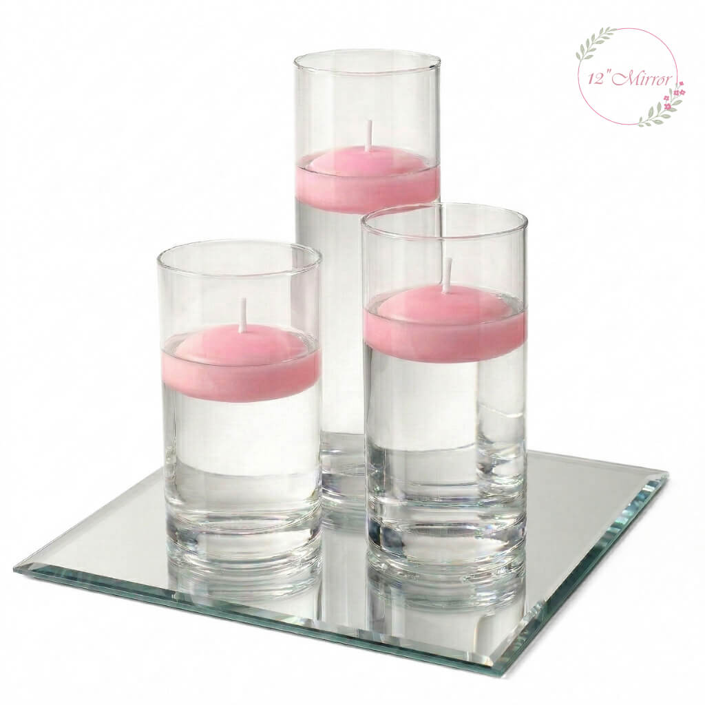 Eastland Square Mirror and Cylinder Vase Centerpiece with Richland 3" Floating Candles Set of 7