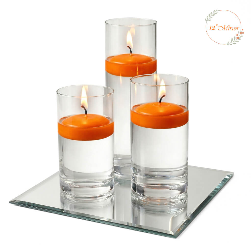 Eastland Square Mirror and Cylinder Vase Centerpiece with Richland 3" Floating Candles Set of 7