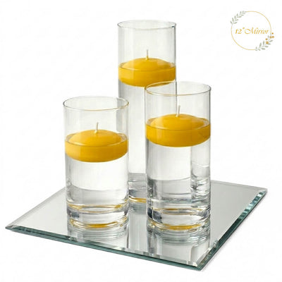 Eastland Square Mirror and Cylinder Vase Centerpiece with Richland 3" Floating Candles Set of 7 - Yellow - 12 Inch Size - thumbnail number 1