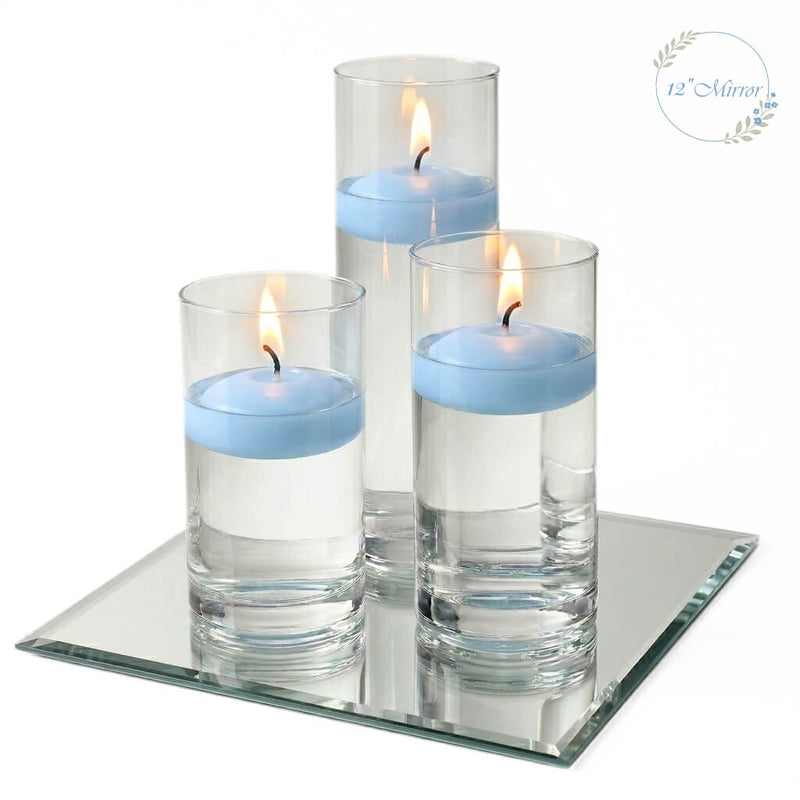 Eastland Square Mirror and Cylinder Vase Centerpiece with Richland 3" Floating Candles Set of 7 - Light Blue - 12 Inch Size - thumbnail number 2