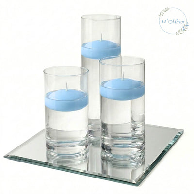 Eastland Square Mirror and Cylinder Vase Centerpiece with Richland 3" Floating Candles Set of 7 - Light Blue - 12 Inch Size - thumbnail number 1