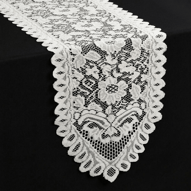White lace table runner on a black surface - thumbnail number 2