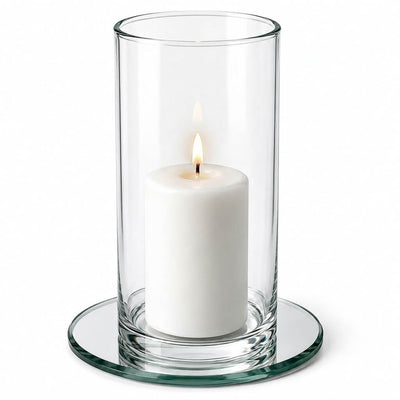 5" Round Mirror Coaster with a lit candle in a glass cylinder vase - thumbnail number 5