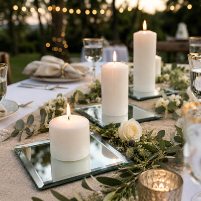 5" Square Mirror Coaster with lit pillar candles on an outdoor tablescape - thumbnail number 5