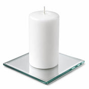 A 5" Square Mirror Coaster holding a white pillar candle isolated on a white background - thumbnail number 2