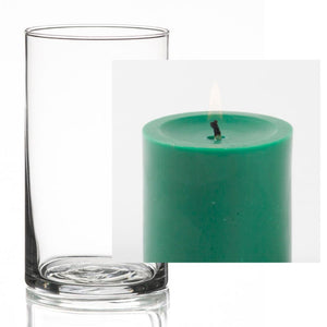 Richland Pillar Candle 3" & Eastland Cylinder Holder 6" Set of 12 (Choose your Color)