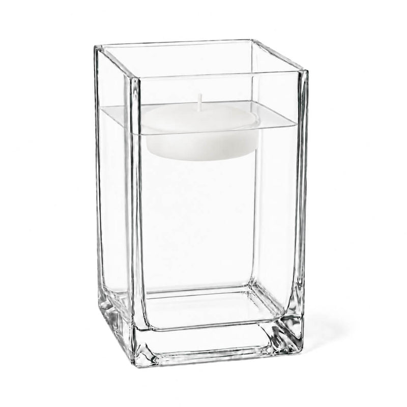 Uncluttered 6" Square Floating Candle Holder with white candle - thumbnail number 2