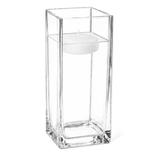 An unlit floating white candle in the Square Vase 12" isolated on a solid white background - thumbnail number 2