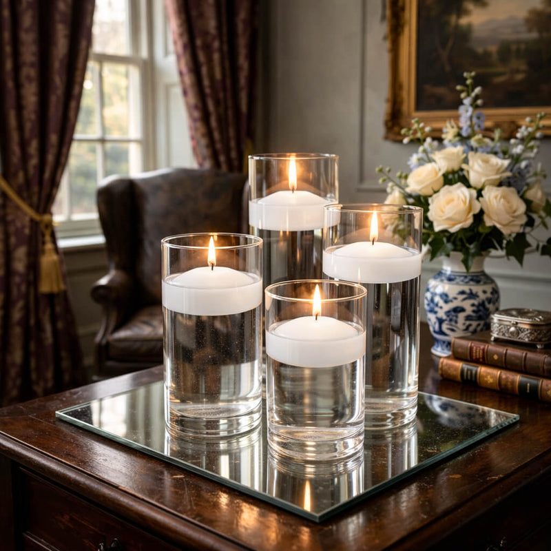 Cylinder Vase Centerpiece & Richland 3" Floating Candles Set of 48 - White - thumbnail number 7