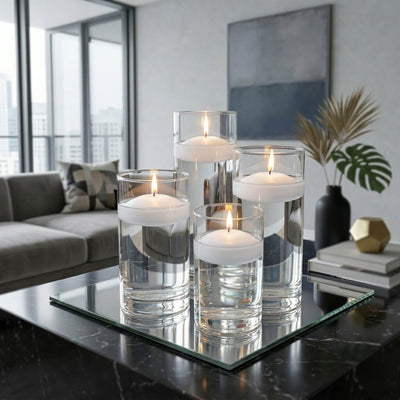 Cylinder Vase Centerpiece & Richland 3" Floating Candles Set of 48 - White - thumbnail number 6