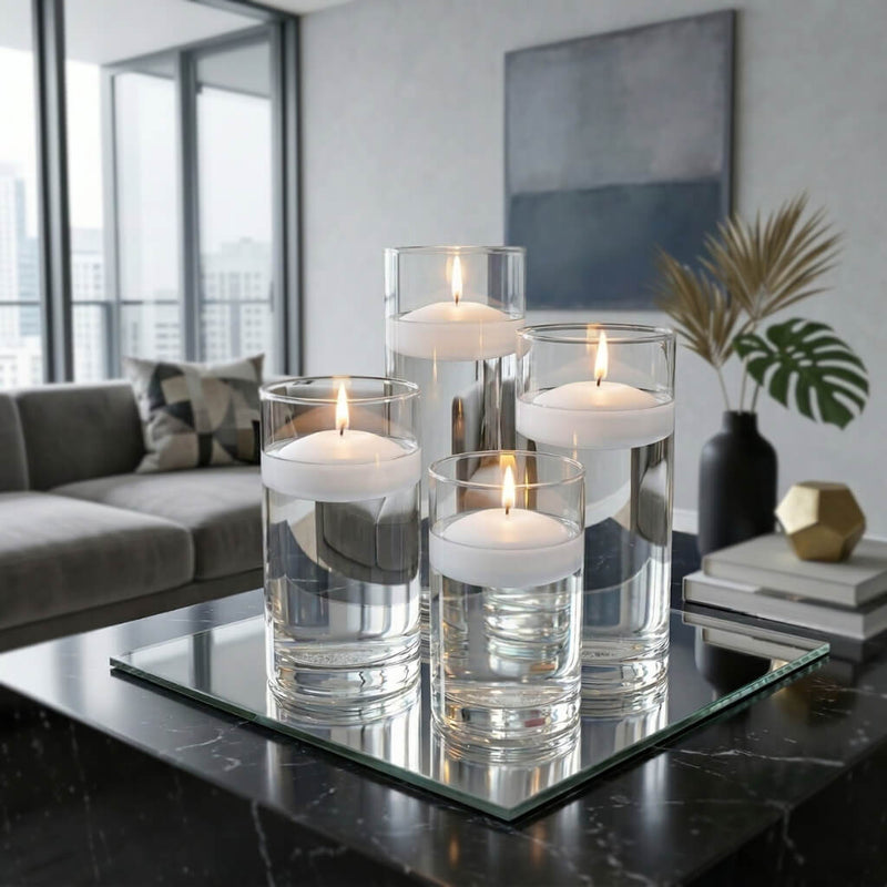 Cylinder Vase Centerpiece & Richland 3" Floating Candles Set of 48 - White - thumbnail number 6