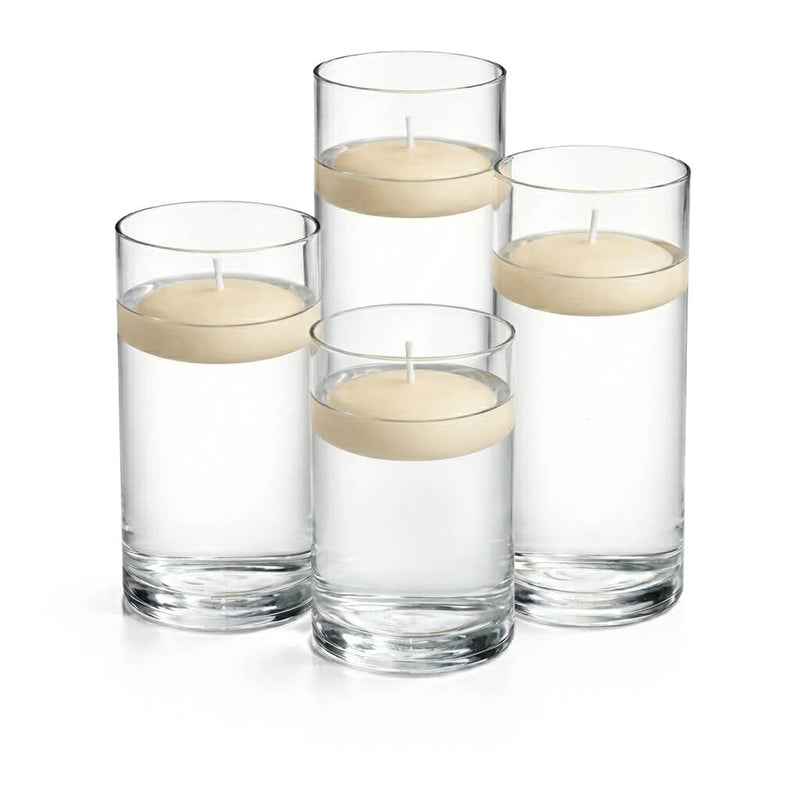 Cylinder Vase Centerpiece & Richland 3" Floating Candles Set of 8 - Ivory - thumbnail number 1