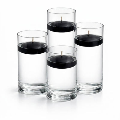 Cylinder Vase Centerpiece & Richland 3" Floating Candles Set of 8 - Black - thumbnail number 1